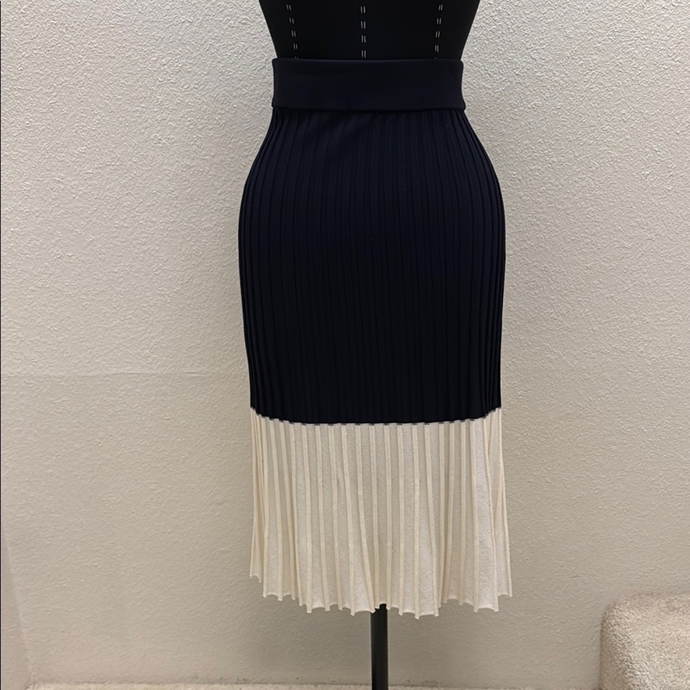 Ann Taylor Blue and Cream Midi Pleated Skirt